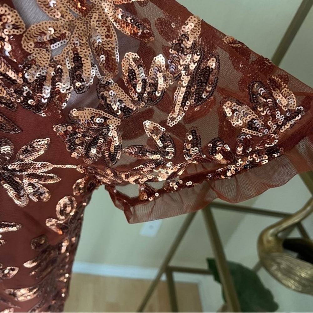 Anthropologie Sequin Embellished Top in Rust Flare Sleeve Size XS - Picture 5 of 11